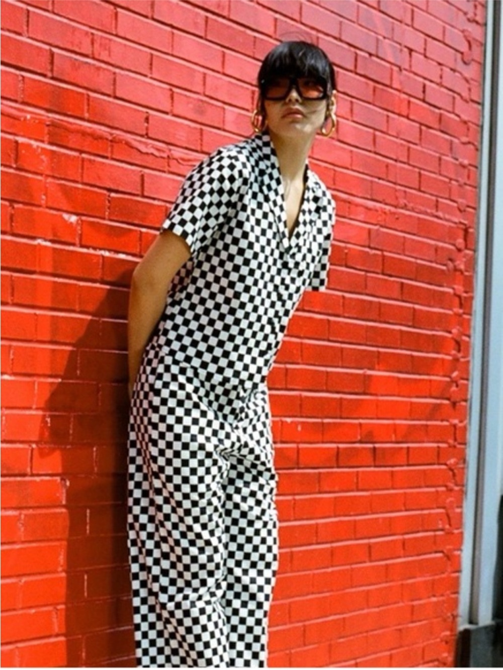 Wray Checkerboard Short-Sleeve Lounge Set  in Black & White